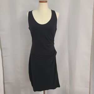 Athleta Sz M Black Side Ruched Fitted Stretchy Neutral Sleeveless Tank Dress